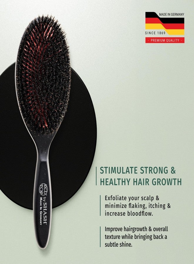 شاش فرشاة شعر شاش مصنوعة من شعر الخنزير البري بنسبة 100%، مناسبة لأنواع الشعر الناعم إلى الخفيف فقط - ترطب الشعر بشكل طبيعي، وتحسن ملمسه، وتقشره، وتنشطه، صنع في ألمانيا (أسود، كبير) - Image 4